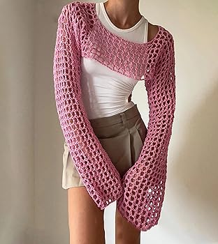 Aimiray Women's Sexy Mesh Crochet Crop Top Hollow Out Beach
